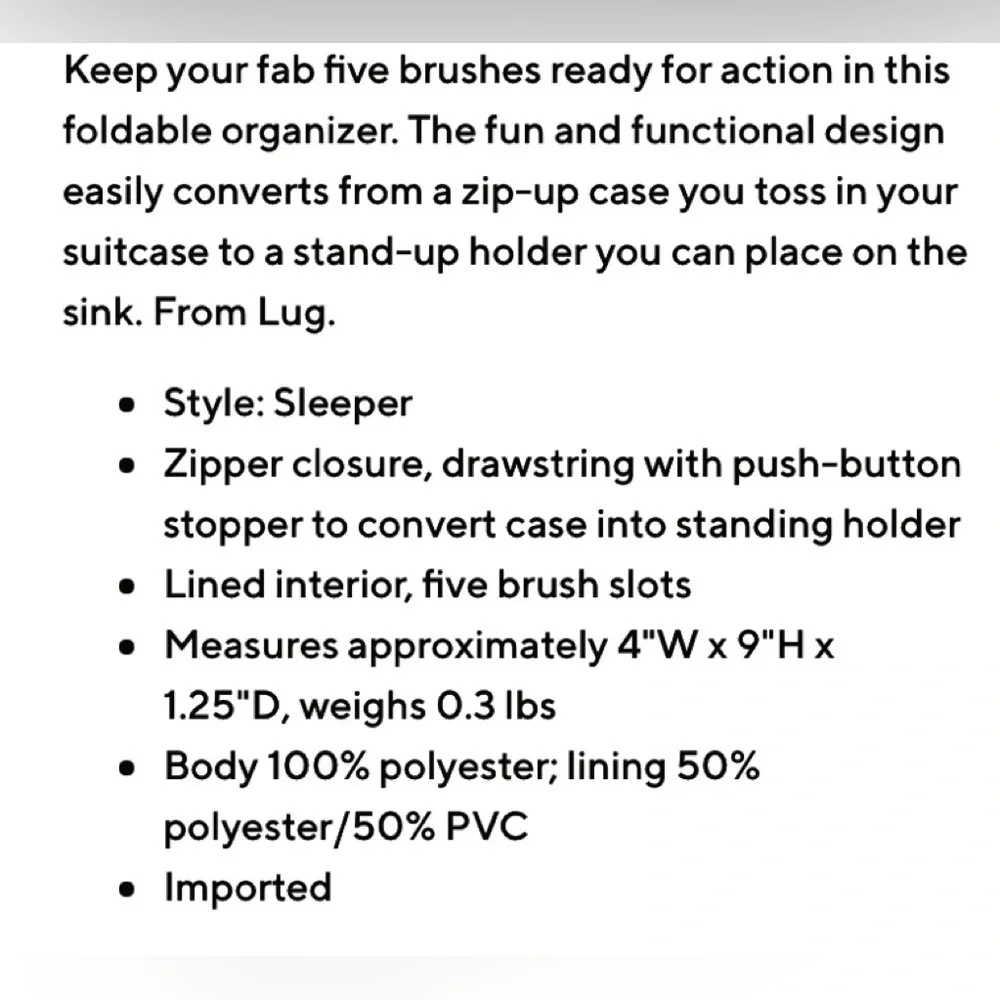 🔷Lug Foldable Cosmetic Brush Organizer - Sleeper🔷 NIP